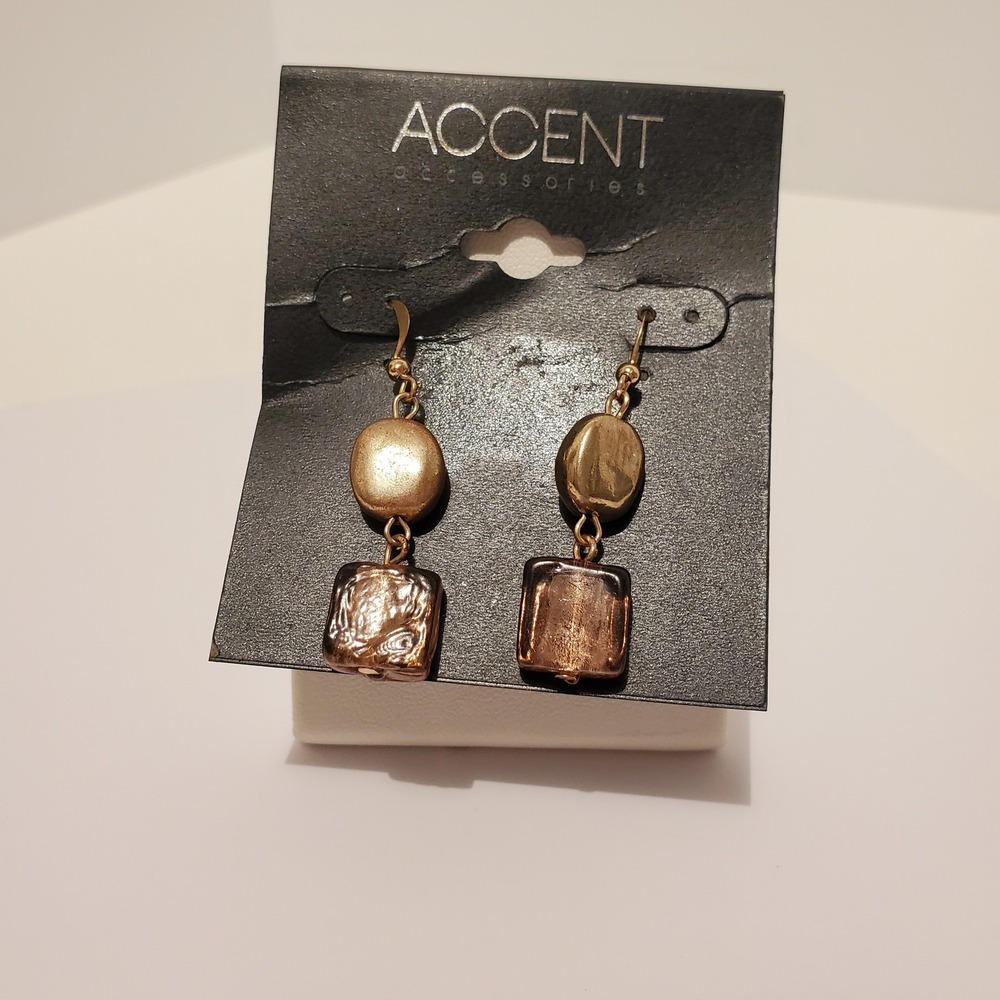 Accent Accessories Gold Tone & Amber Brown Faux Stone Dangle Earrings